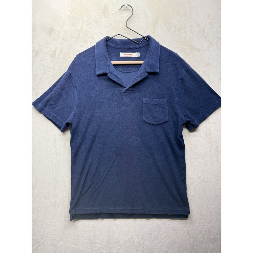 Birdwell Beach Britches Shirt Men Extra Large Polo Blue Terry Cloth Short Sleeve